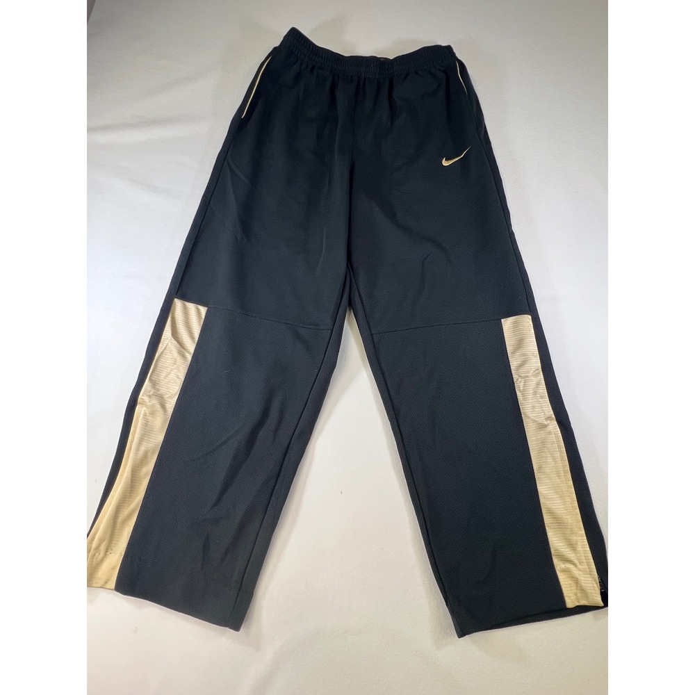 Vintage Nike Basketball Track Pants Black Gold Mesh Baggy Warmups L Y2K
